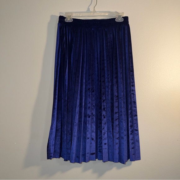 Dresses & Skirts - Blue Royal Crushed Velvet‎ Pleated Midi Skirt Winter Luxe Indie Romantic Medium